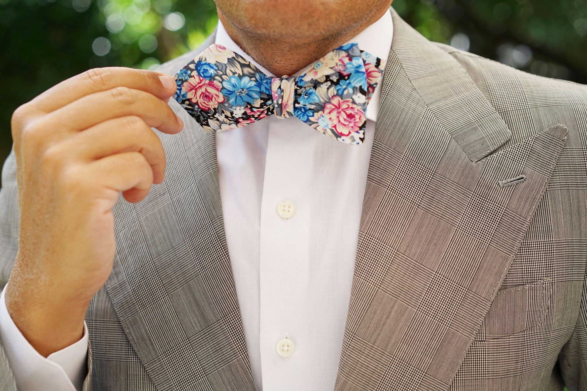 Blue Water Lilies Floral Diamond Self Bow Tie