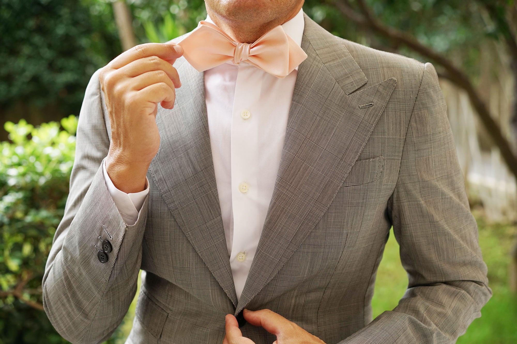 Peach Satin Self Tie Diamond Tip Bow Tie