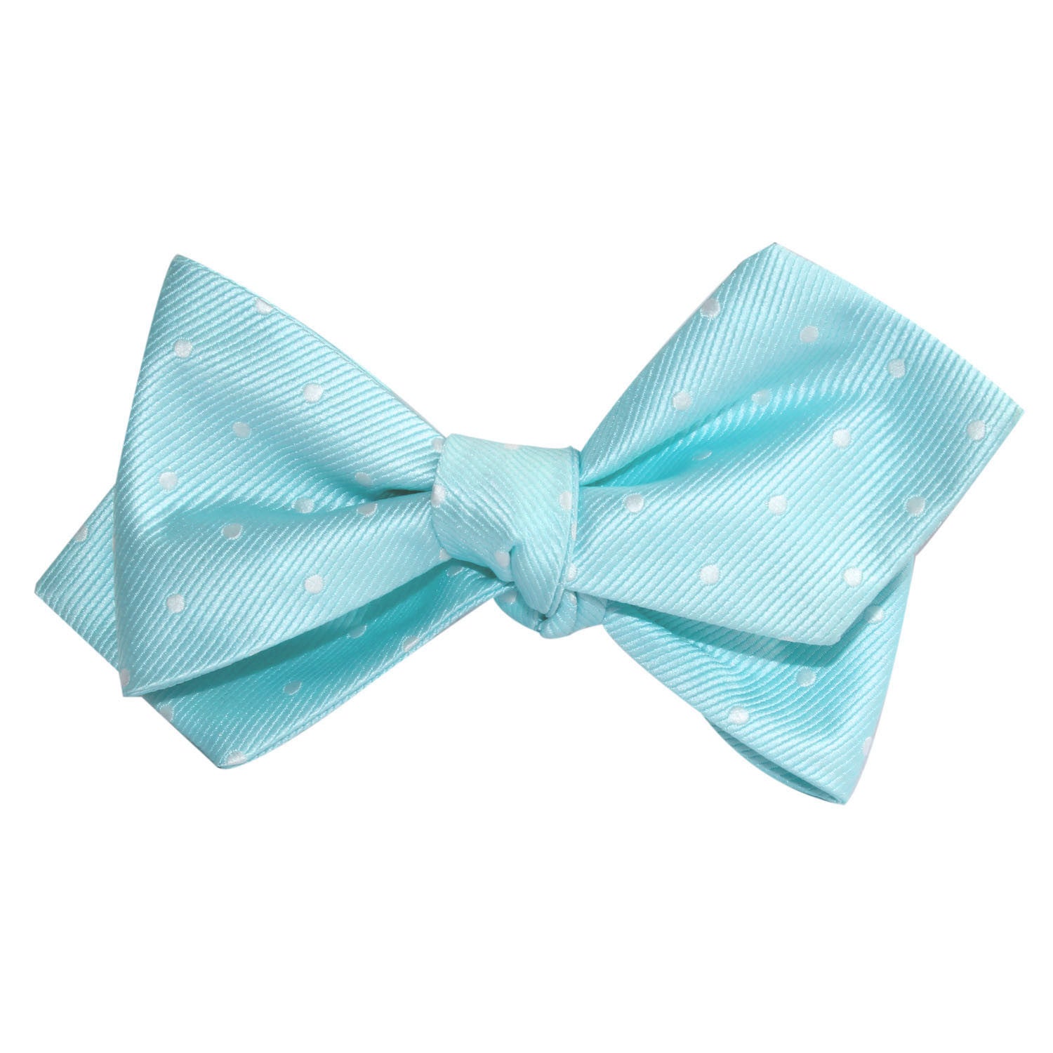 The OTAA Mint Blue with White Polka Dots Self Tie Diamond Tip Bow Tie