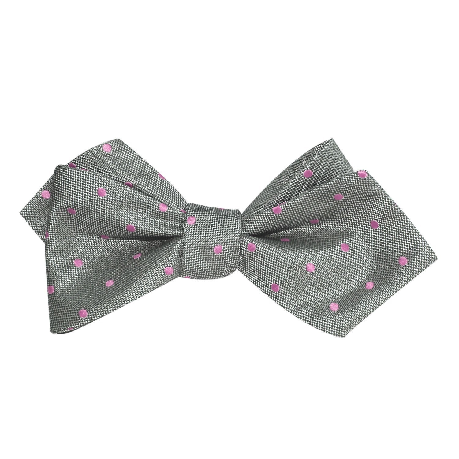 Grey with Baby Pink Polka Dots Self Tie Diamond Tip Bow Tie