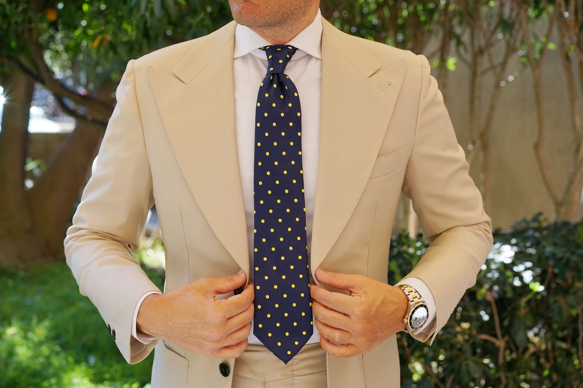 Navy on Large Yellow Dots Tie