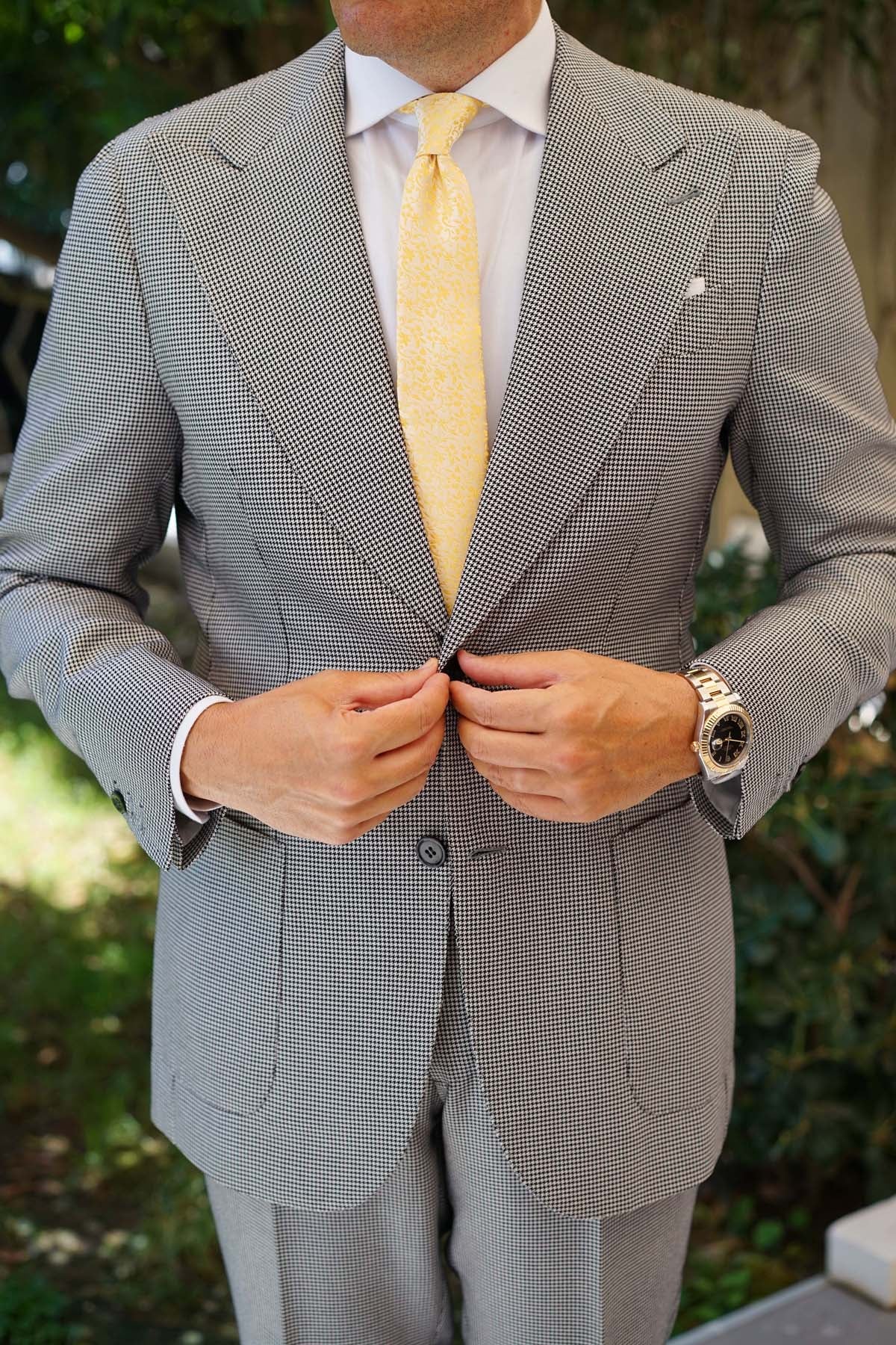 Canary Yellow Floral Fields Skinny Tie