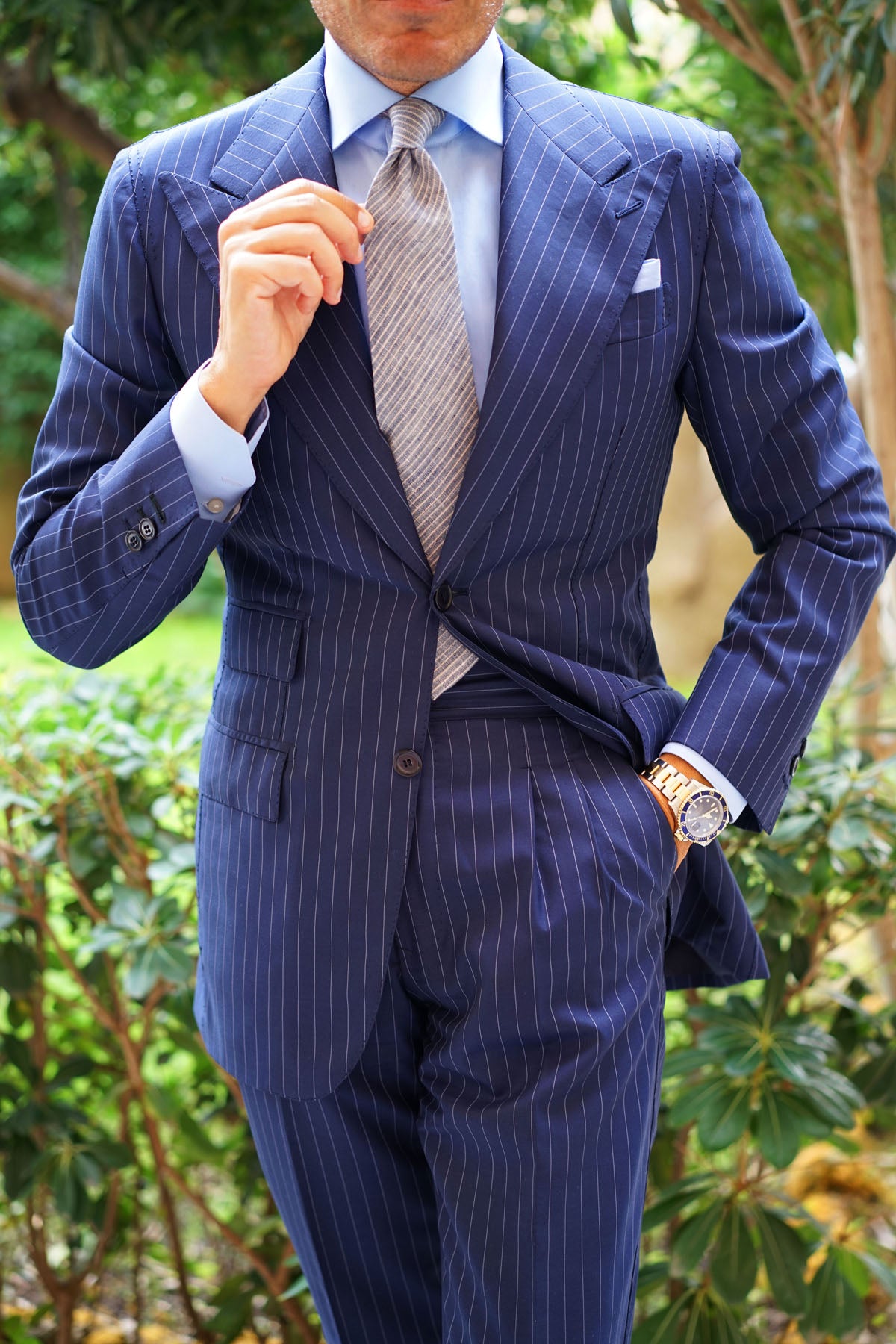 Blue Dry Cold Linen Pinstripe Tie