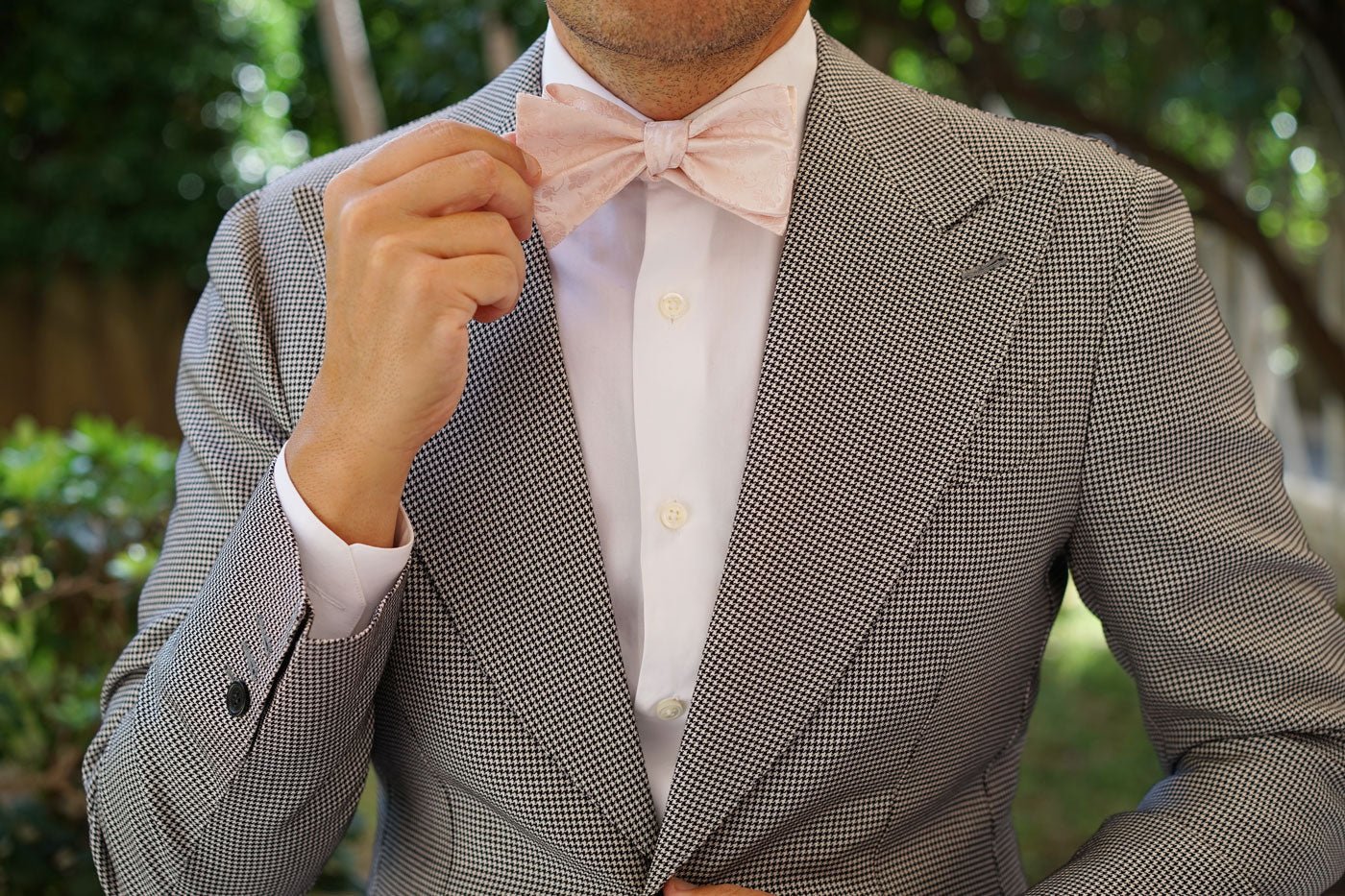 Blush Pink Rose Floral Self Bow Tie