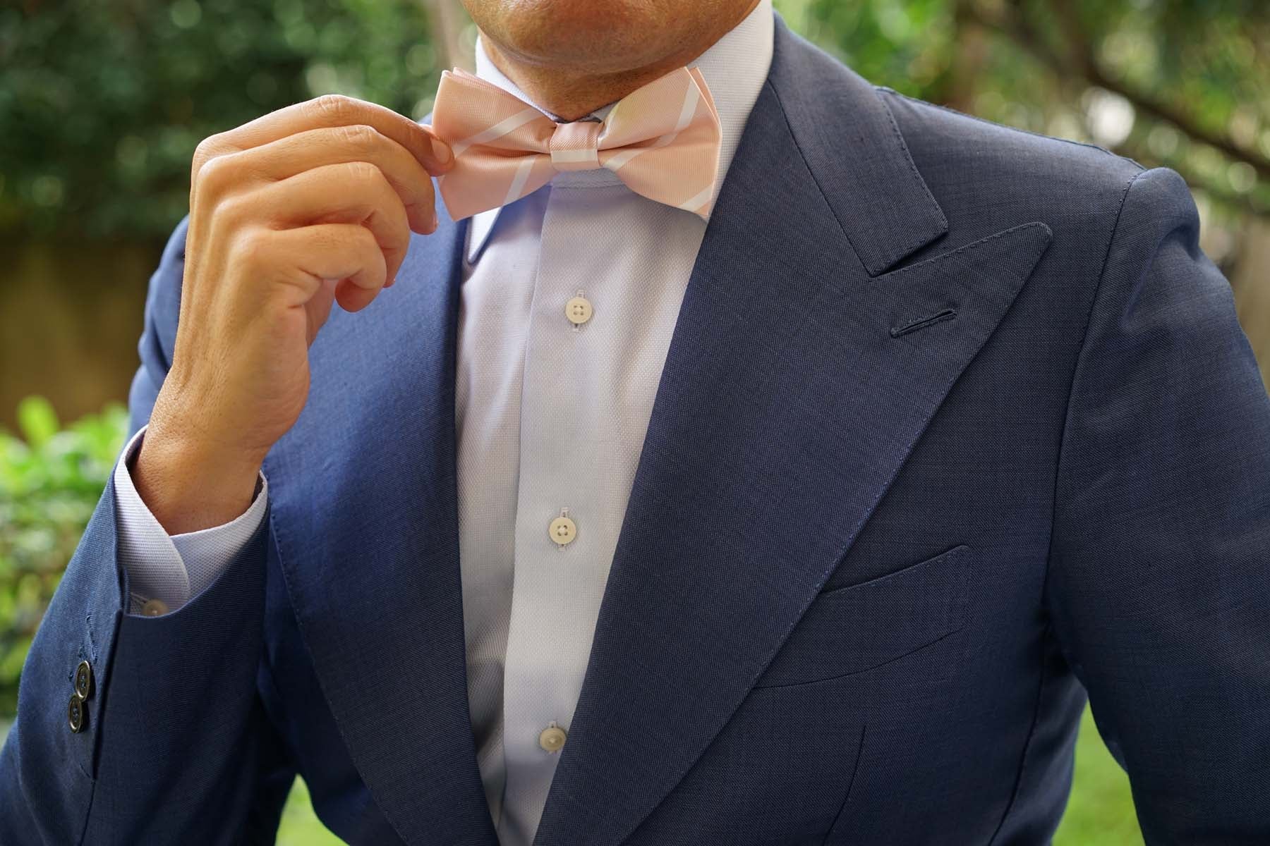 Blush Pink Striped Bow Tie