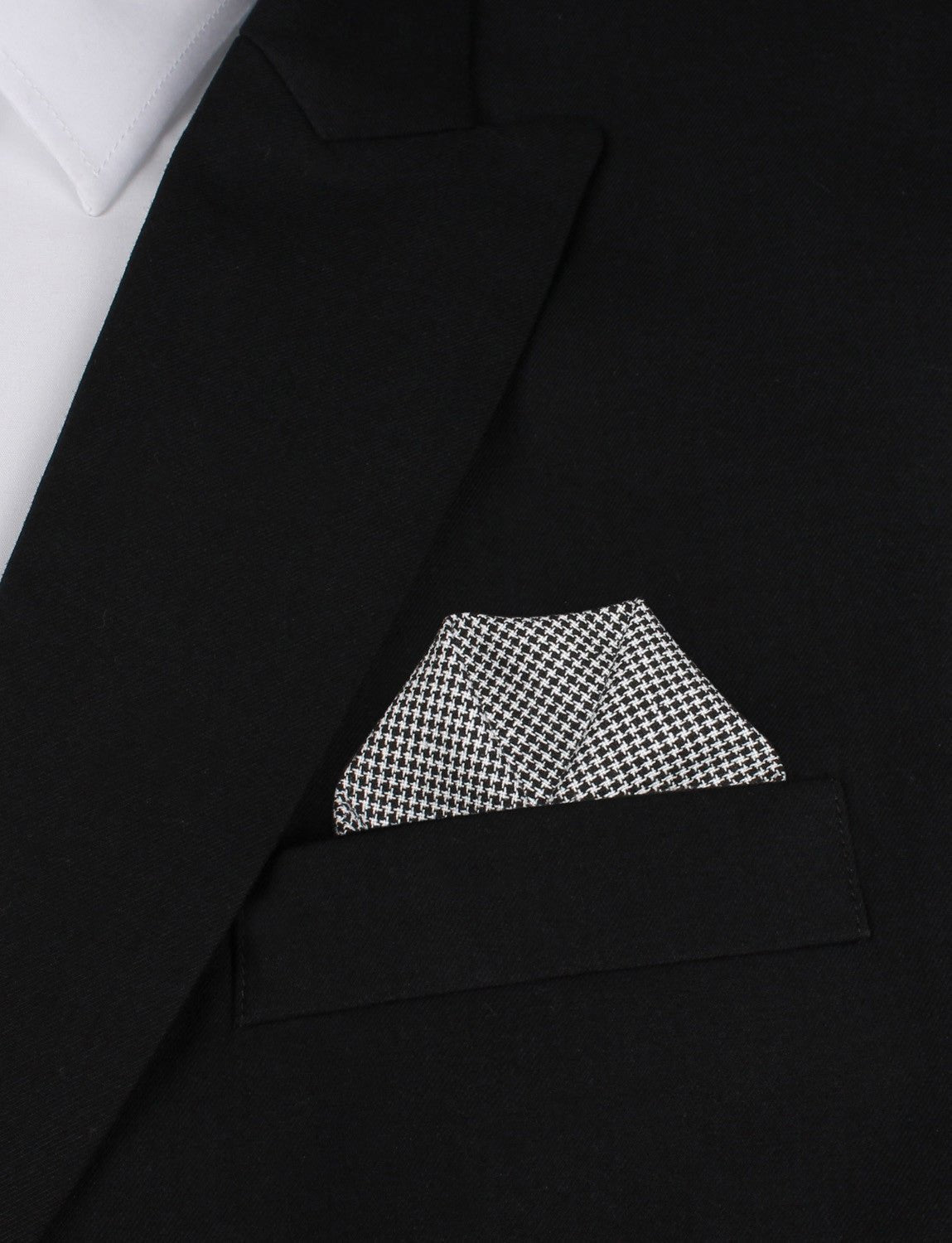 Black & White Houndstooth Cotton Pocket Square