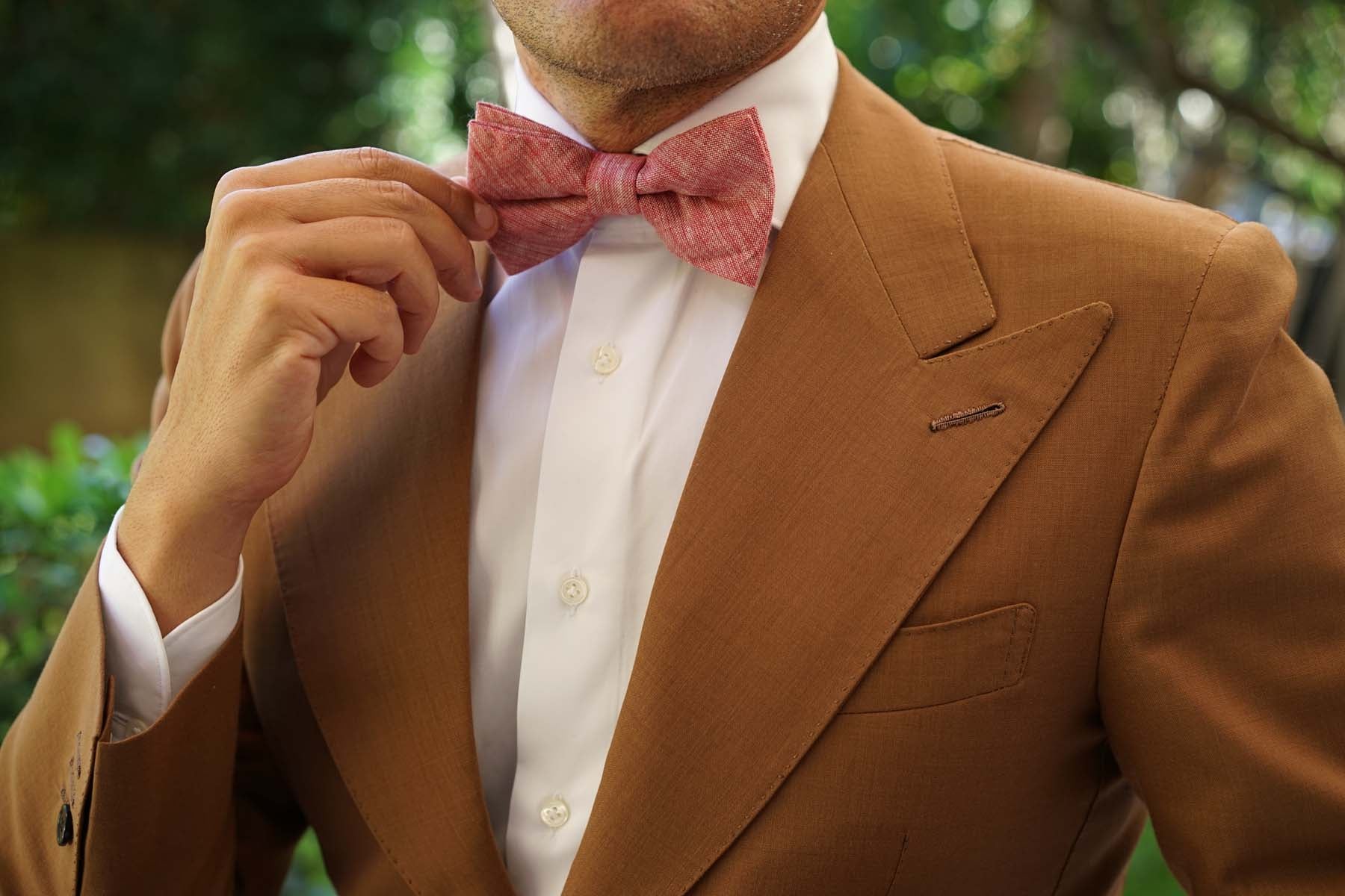 Light Red Chambray Linen Bow Tie