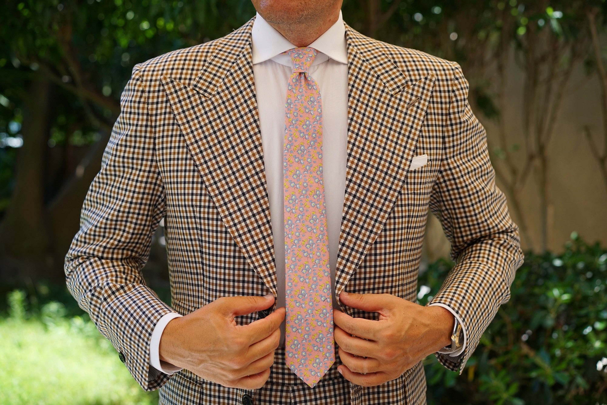 Isle of Skye Peach Floral Skinny Tie