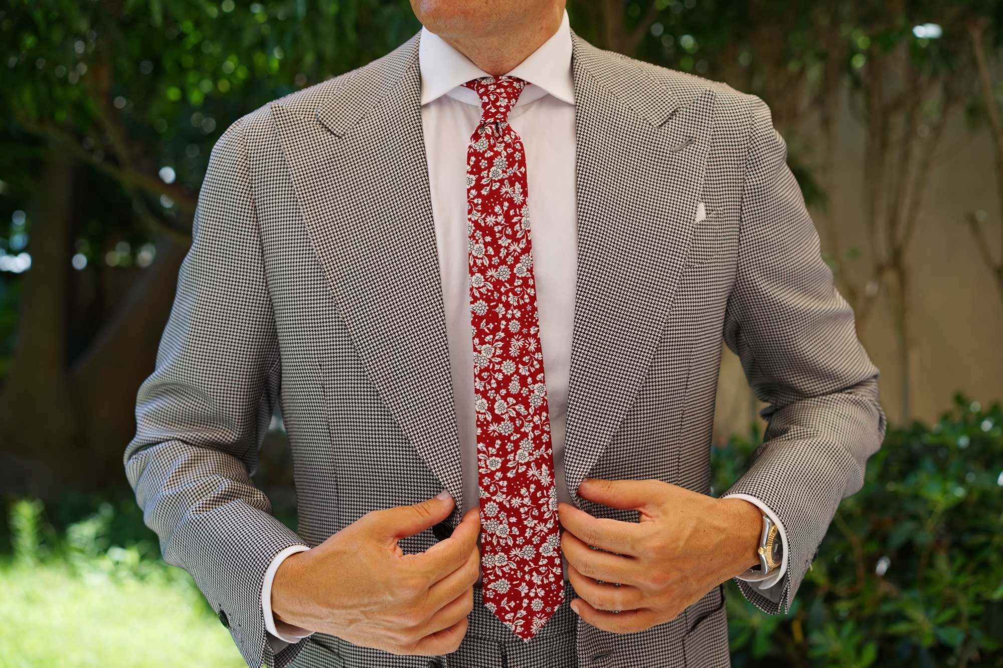 Shizuoka Merlot Red Floral Skinny Tie