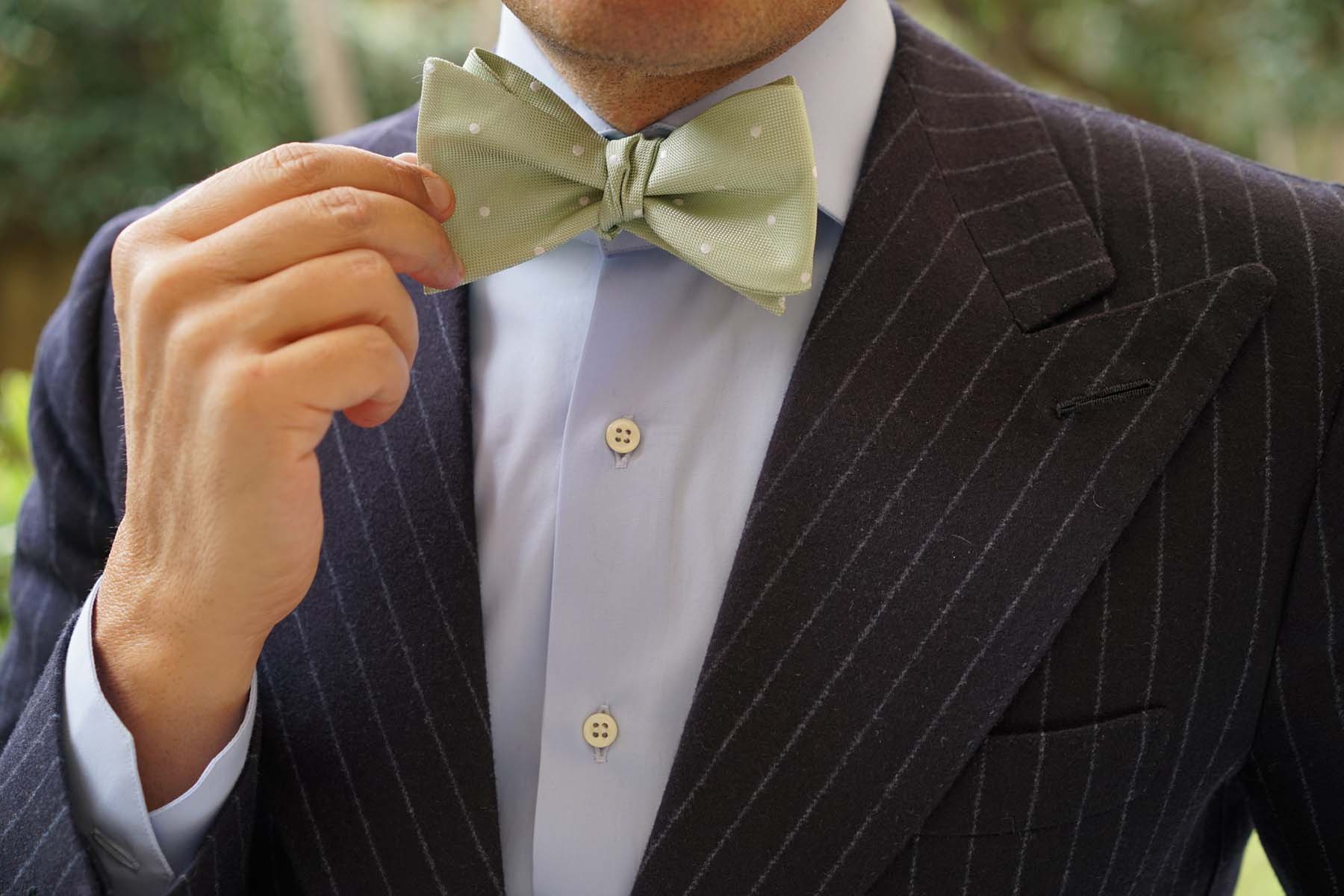 Light Mint Pistachio Green with White Polka Dots Self Tie Bow Tie