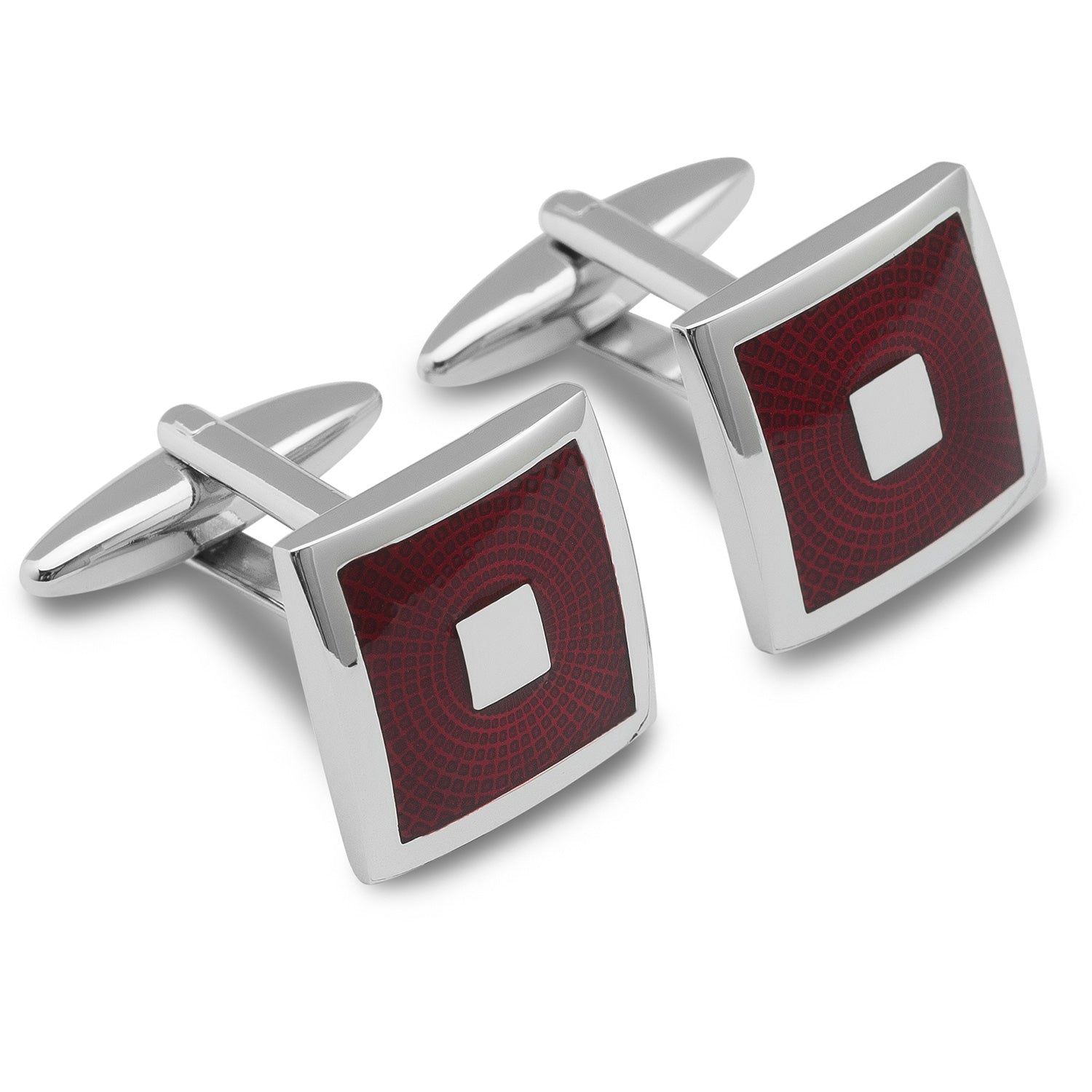 Silver Red Square Cufflinks