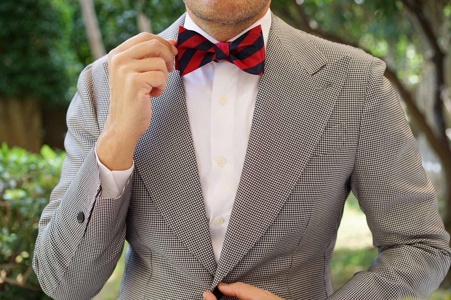 Canterbury Red & Navy Blue Striped Self Bow Tie