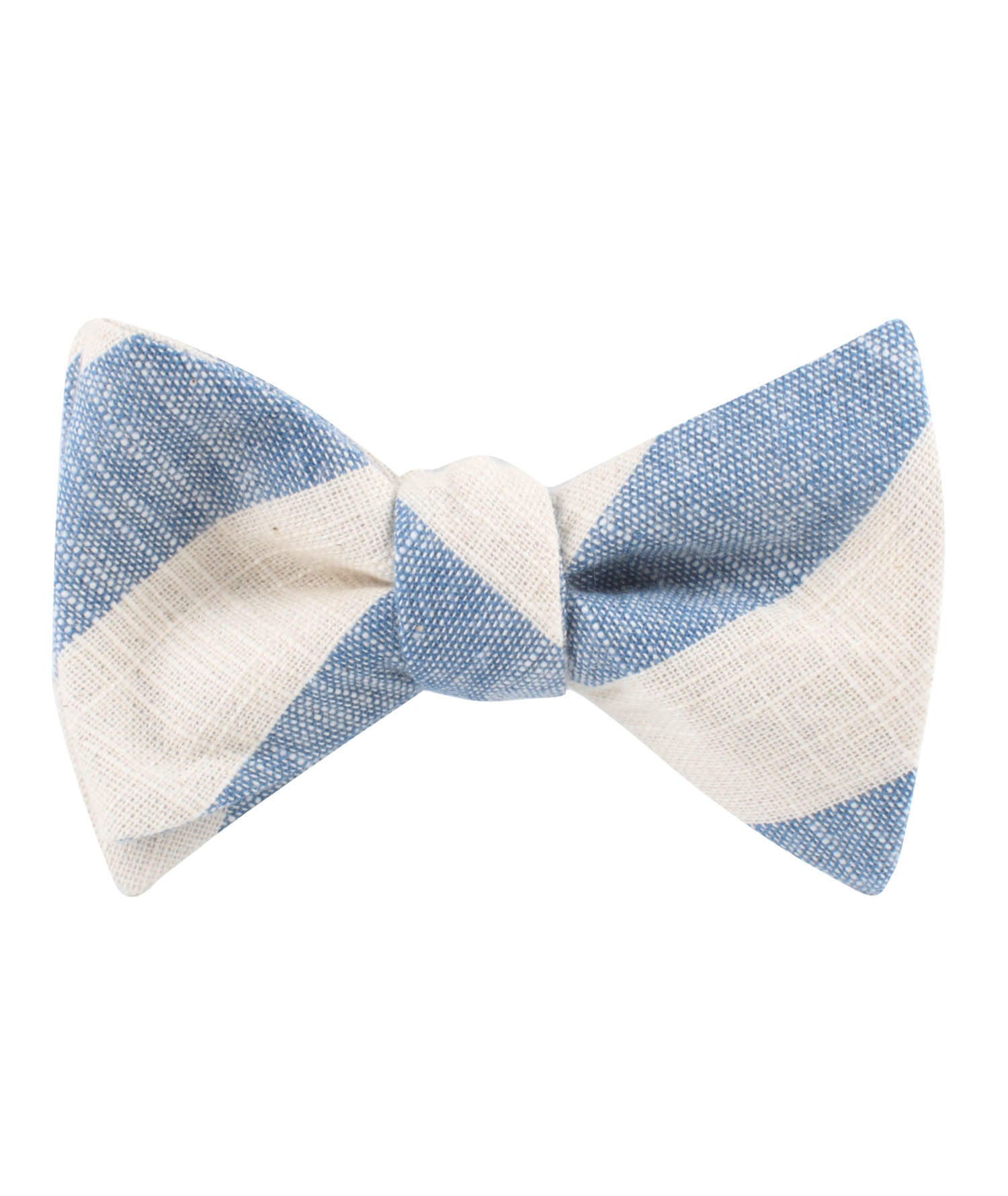 Kara Ada Light Blue Striped Linen Self Bow Tie