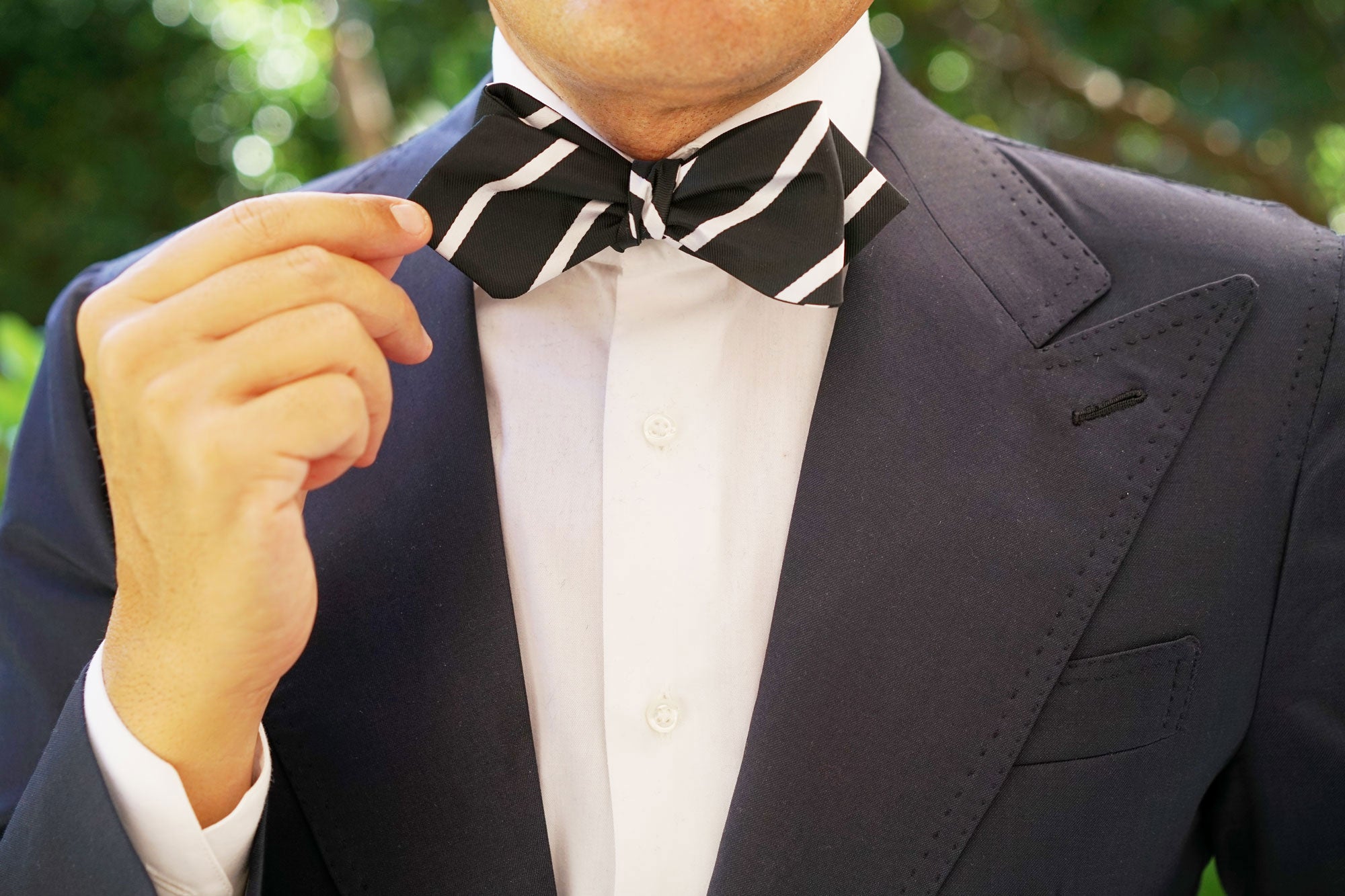 Black Pencil Stripe Diamond Self Bow Tie