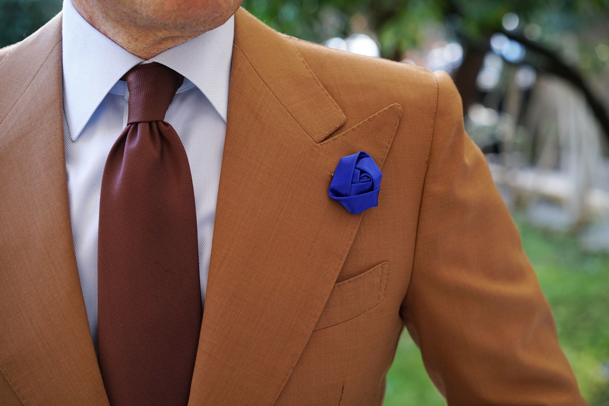 Royal Blue Satin Rose Lapel Pin