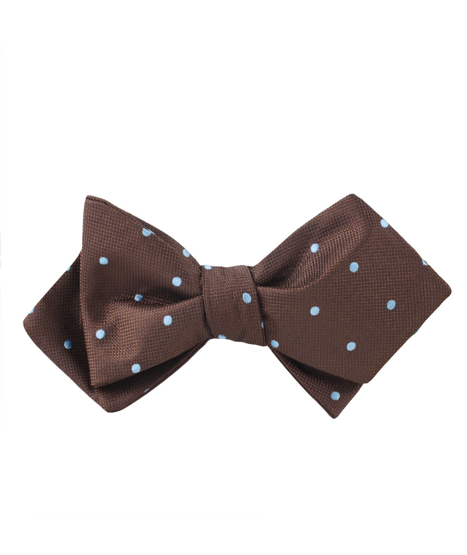 Brown on Blue Polkadot Diamond Self Bow Tie