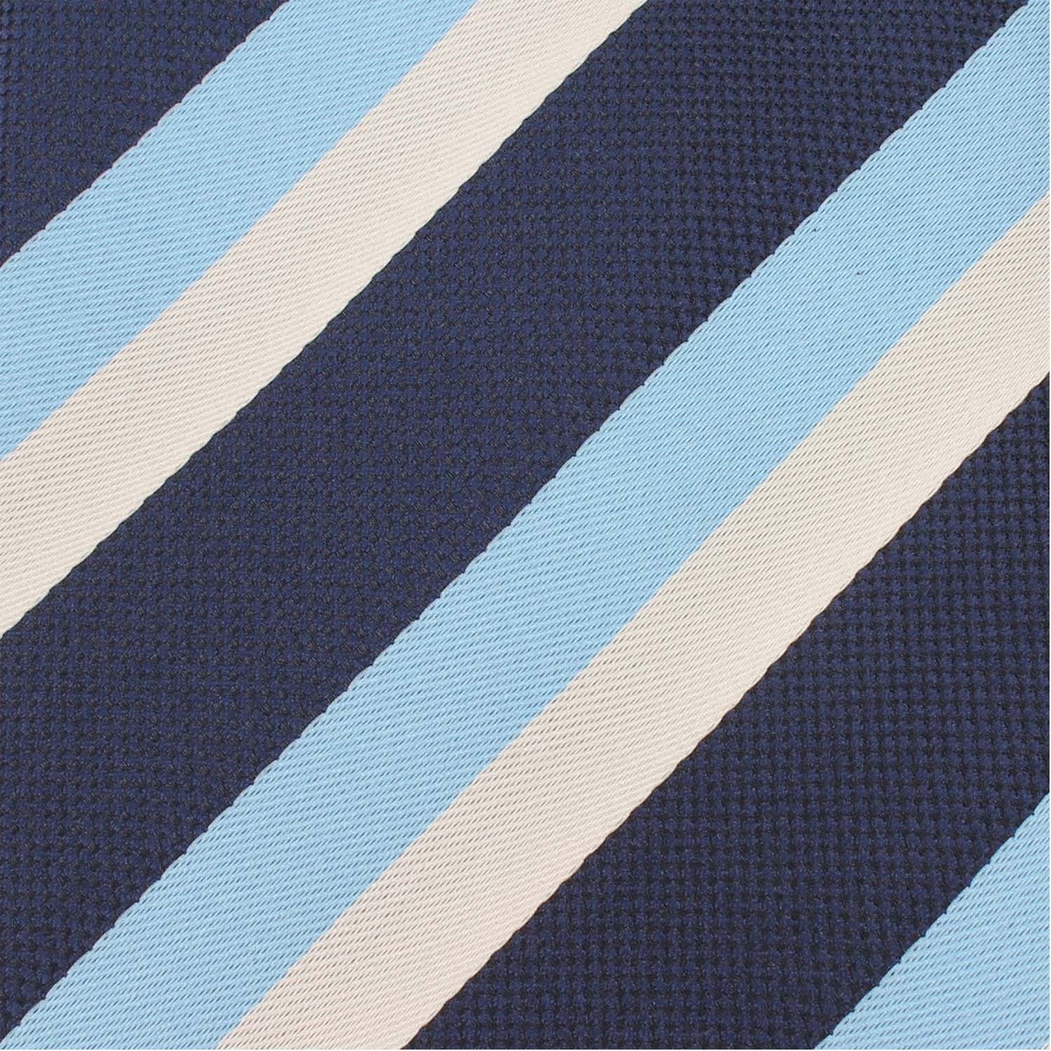 White Navy and Light Blue Striped Self Tie Diamond Tip Bow Tie