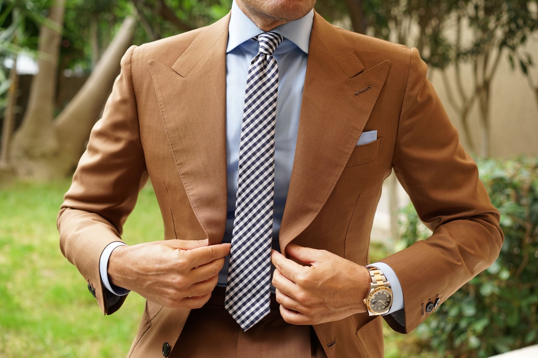 Navy Blue Gingham Skinny Tie