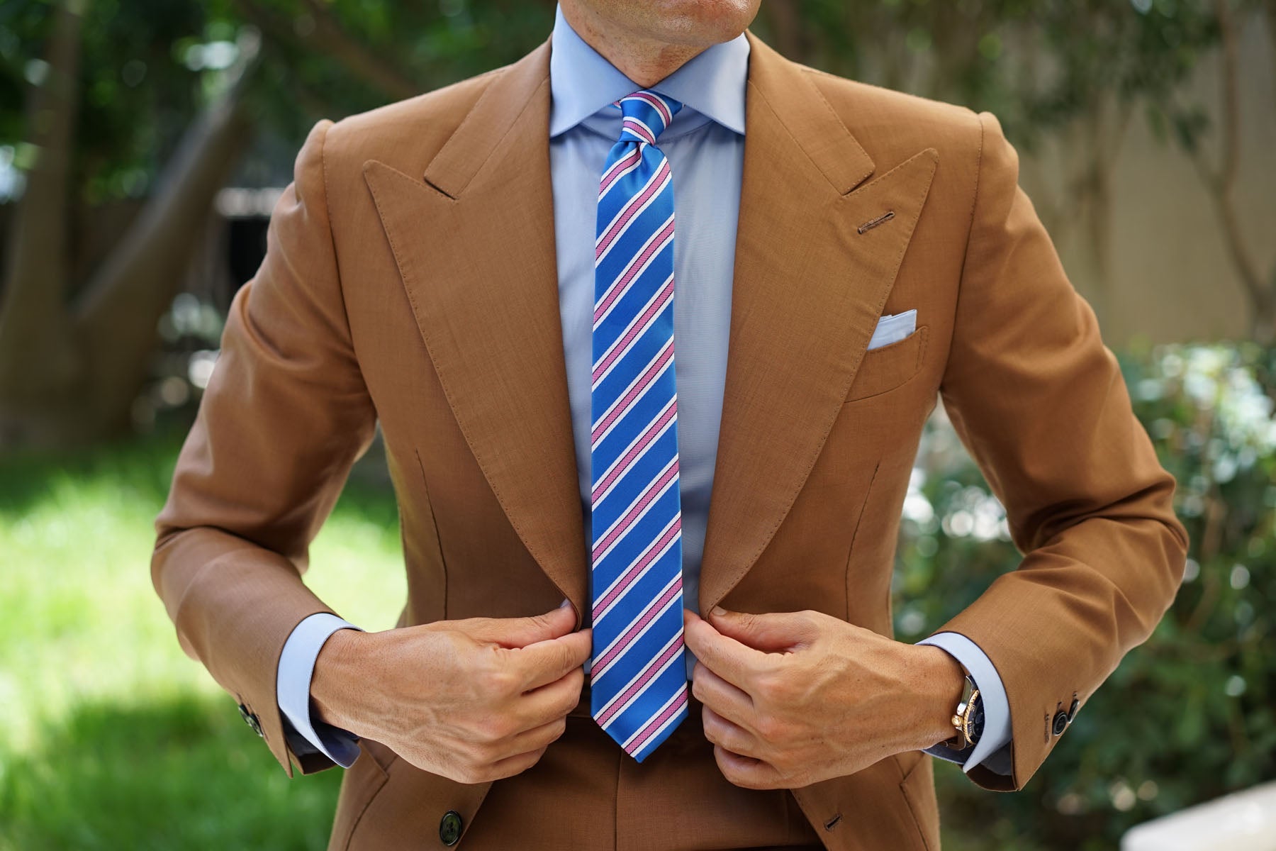 Light Blue Skinny Tie with Pink Stripes