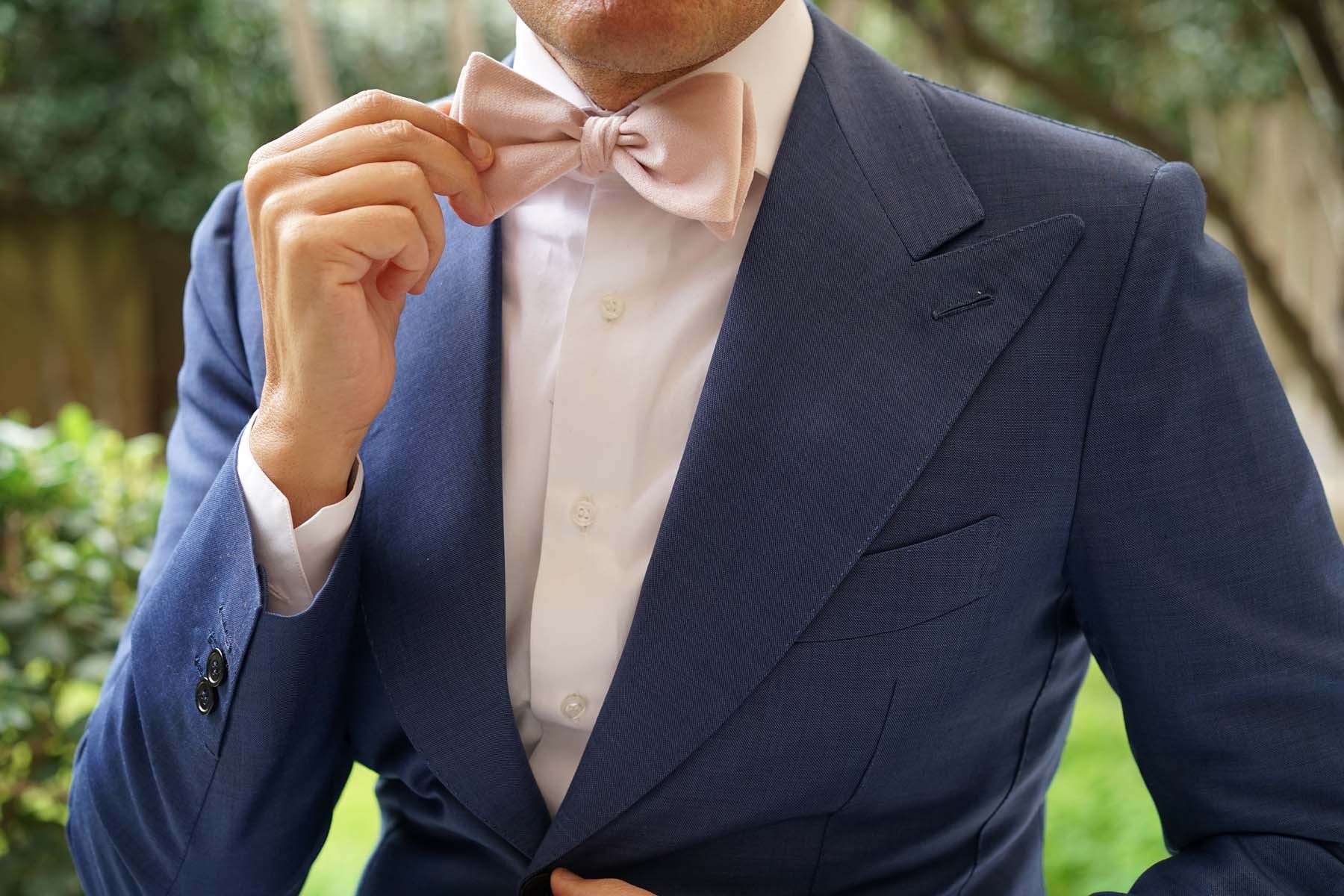 Blush Pink Velvet Self Bow Tie