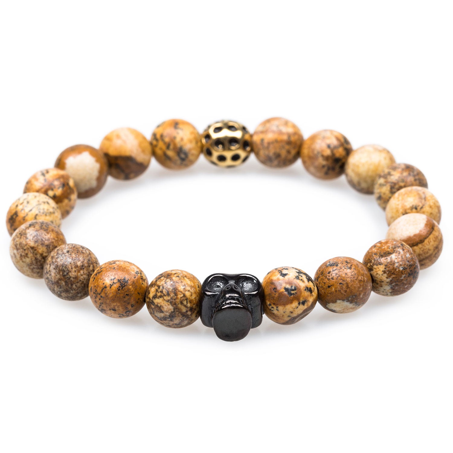 Kalahari Yellow Agate Black Skull Bracelet