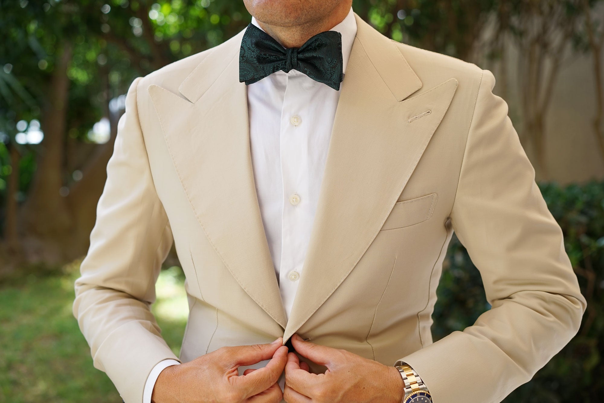 Emerald Green Paisley Self Bow Tie