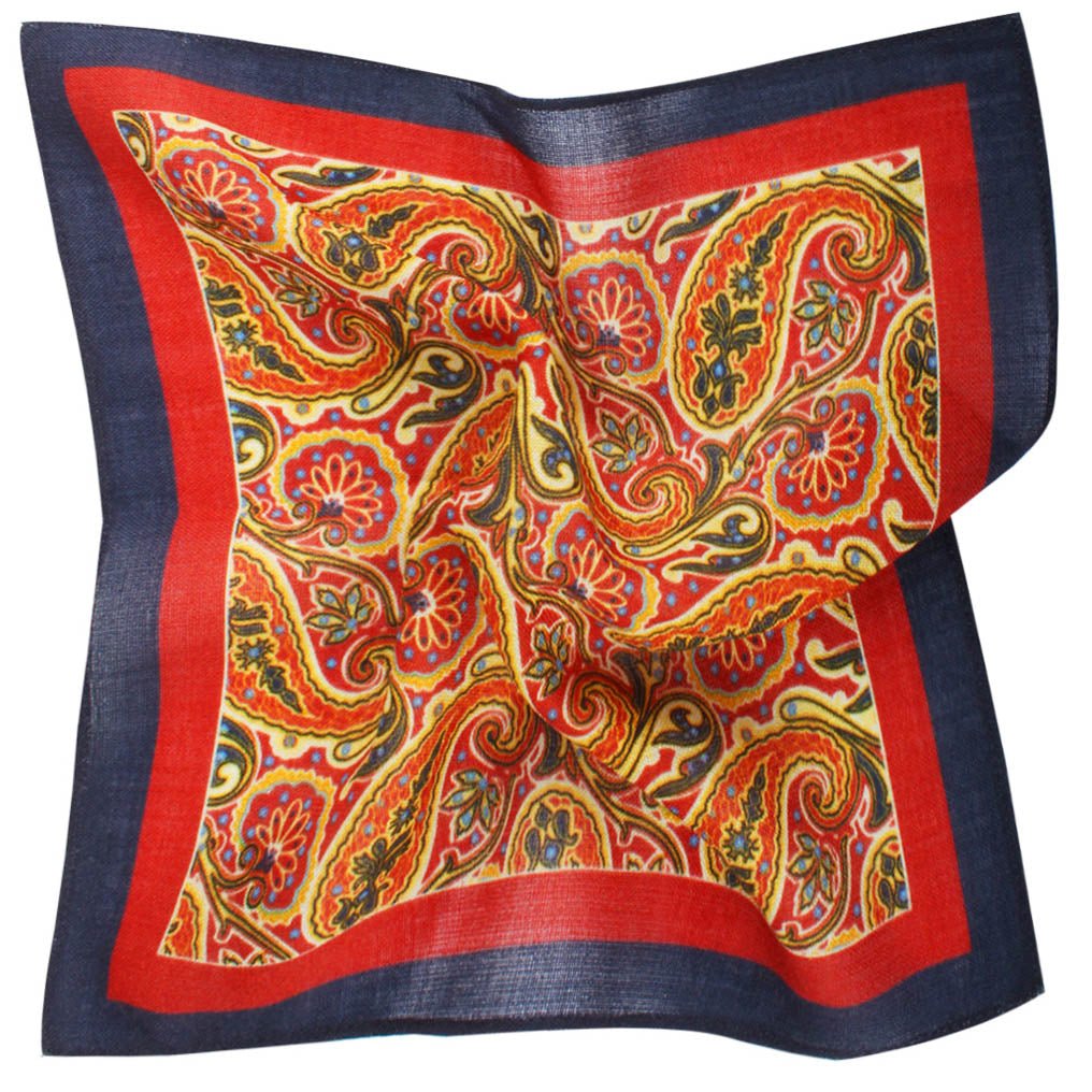 Mr. Jones Orange Paisley Wool Pocket Square