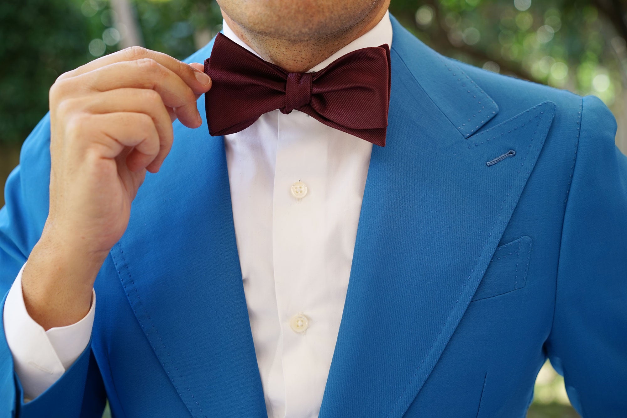 Garnet Wine Burgundy Weave Self Bow Tie