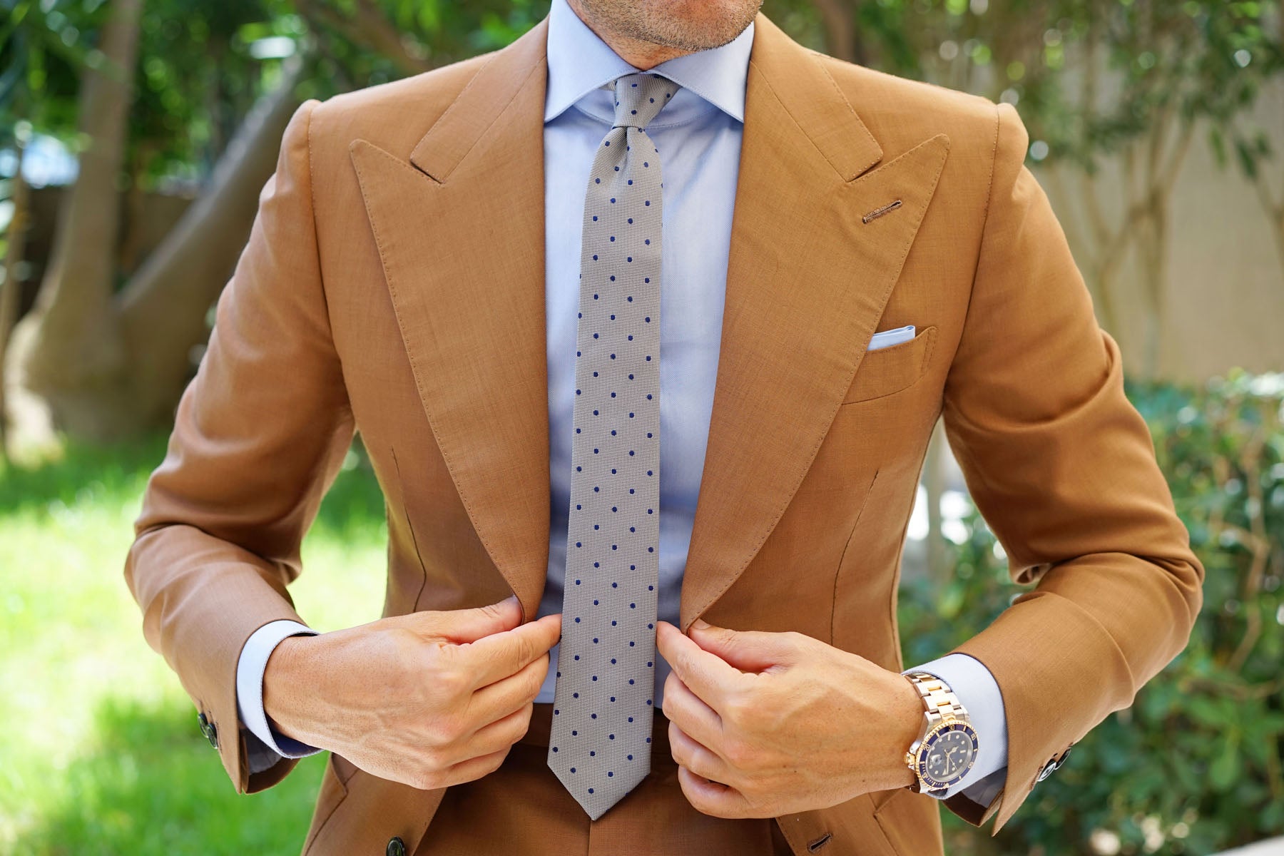 Grey with Oxford Navy Blue Polka Dots Skinny Tie