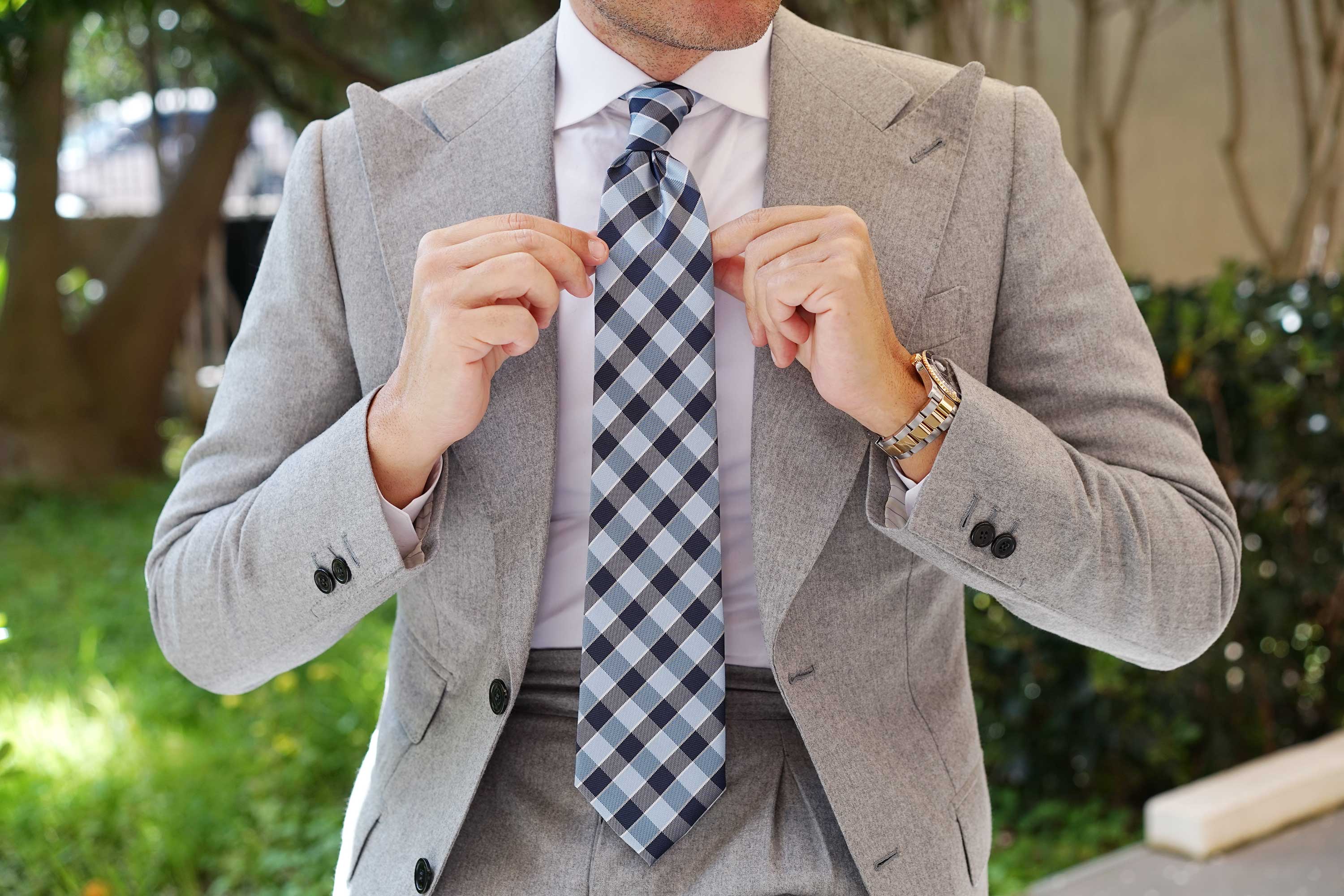 Light and Navy Blue Checkered Tie