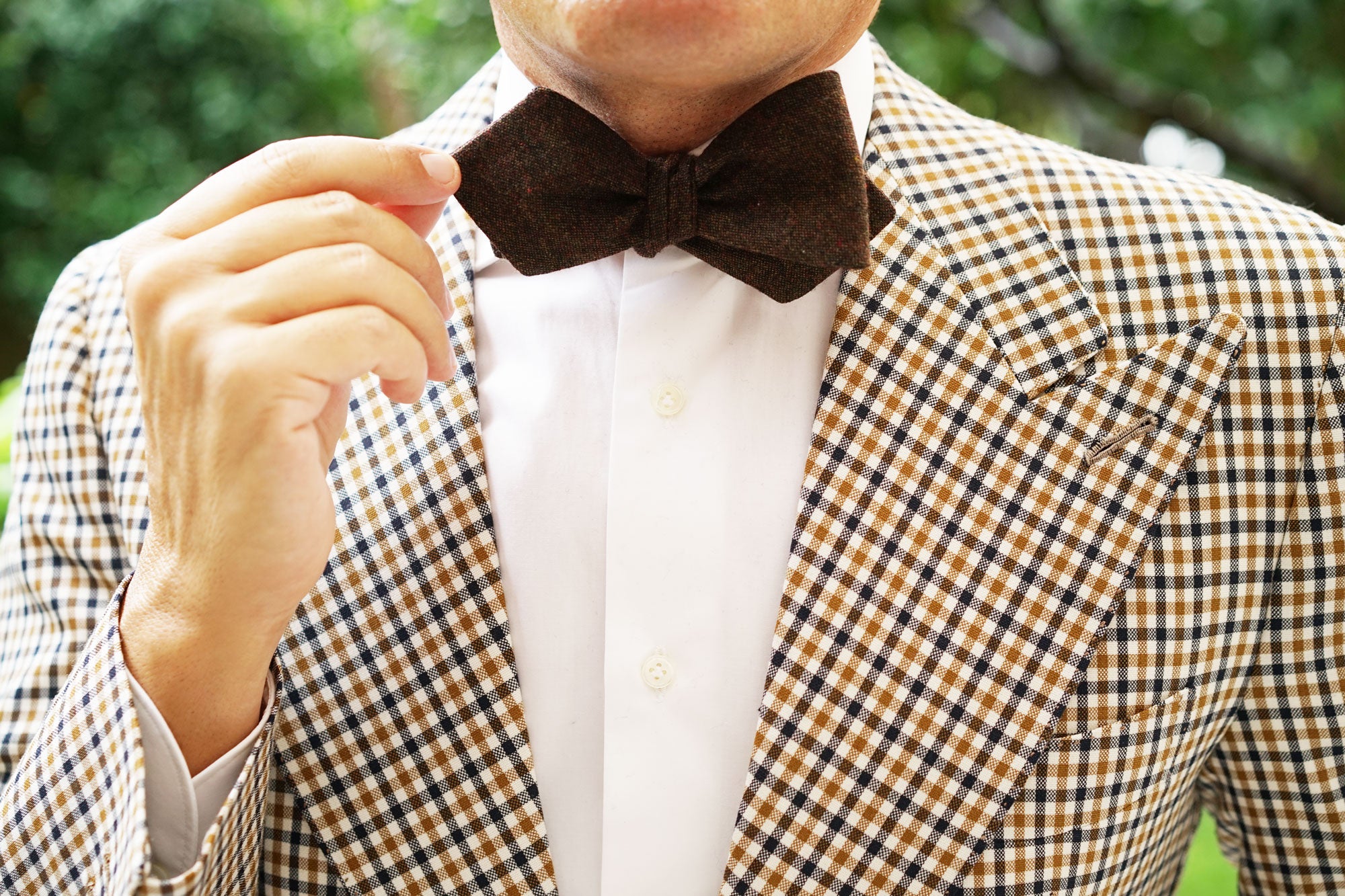 Brown Columbia Wool Diamond Self Bow Tie