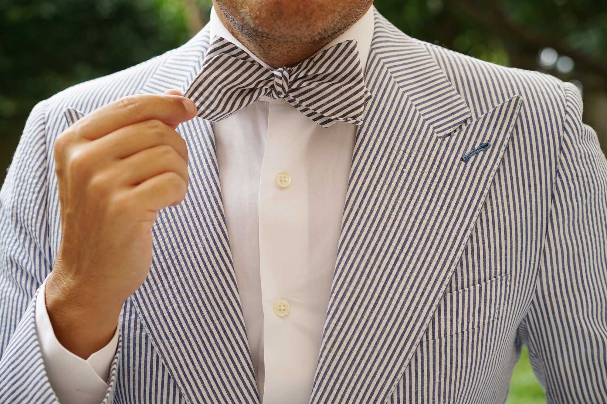 Black & White Chalk Stripe Cotton Self Tie Diamond Bow Tie