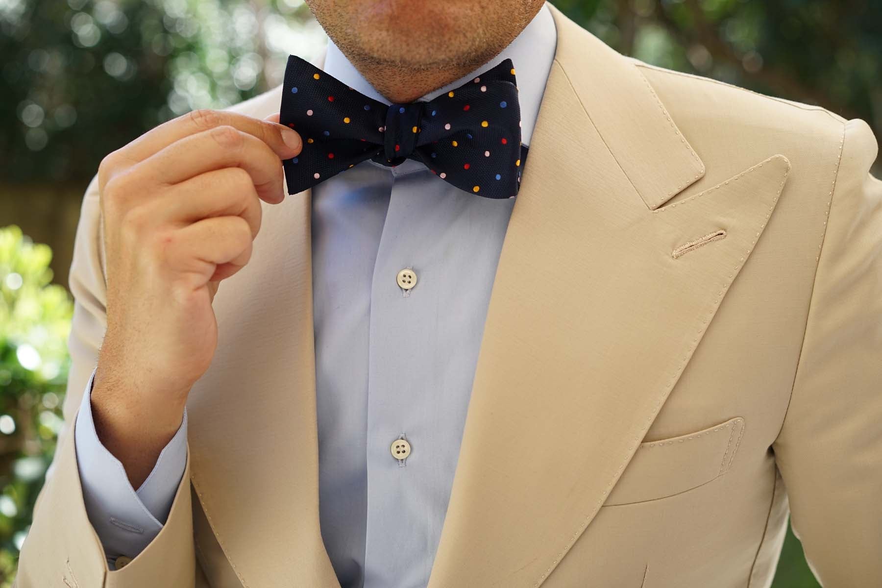 Navy Blue with Confetti Polka Dots Self Tie Bow Tie