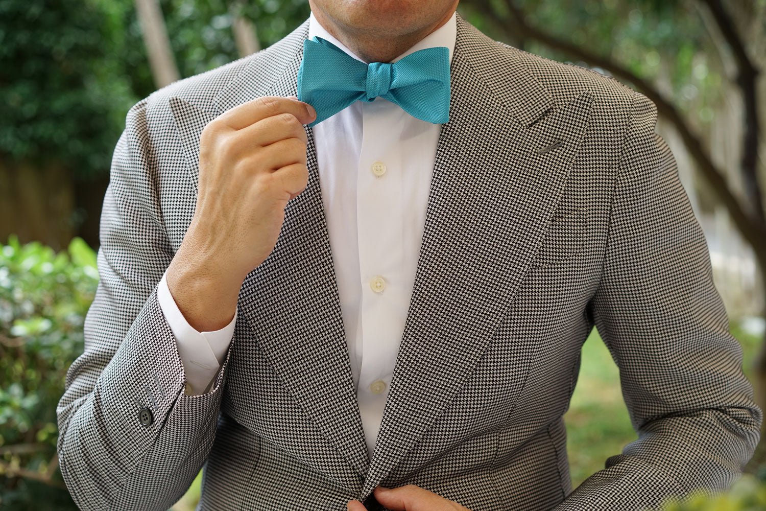 Aqua Blue Malibu Weave Self Bow Tie