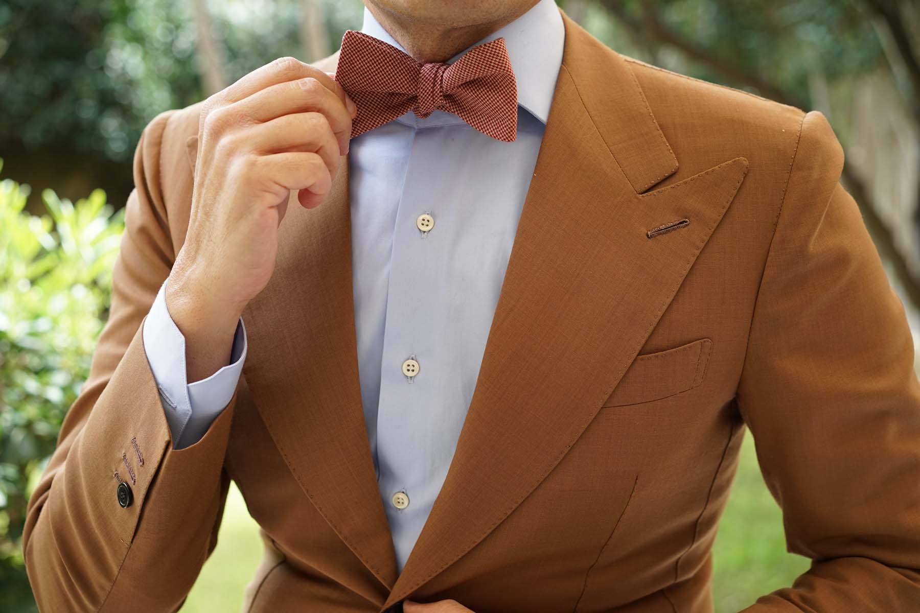 Khaki Red Houndstooth Blend Self Bow Tie