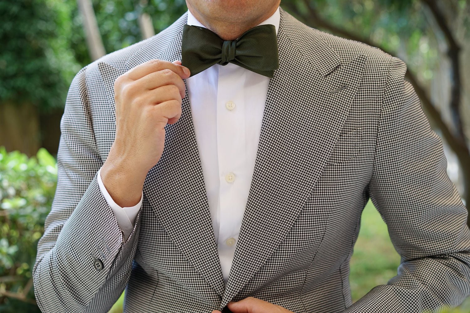 Dark Olive Green Weave Self Bow Tie