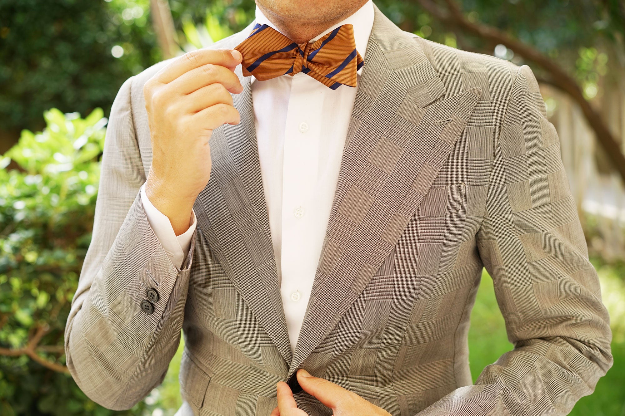 Golden Brown Pencil Stripe Diamond Self Bow Tie