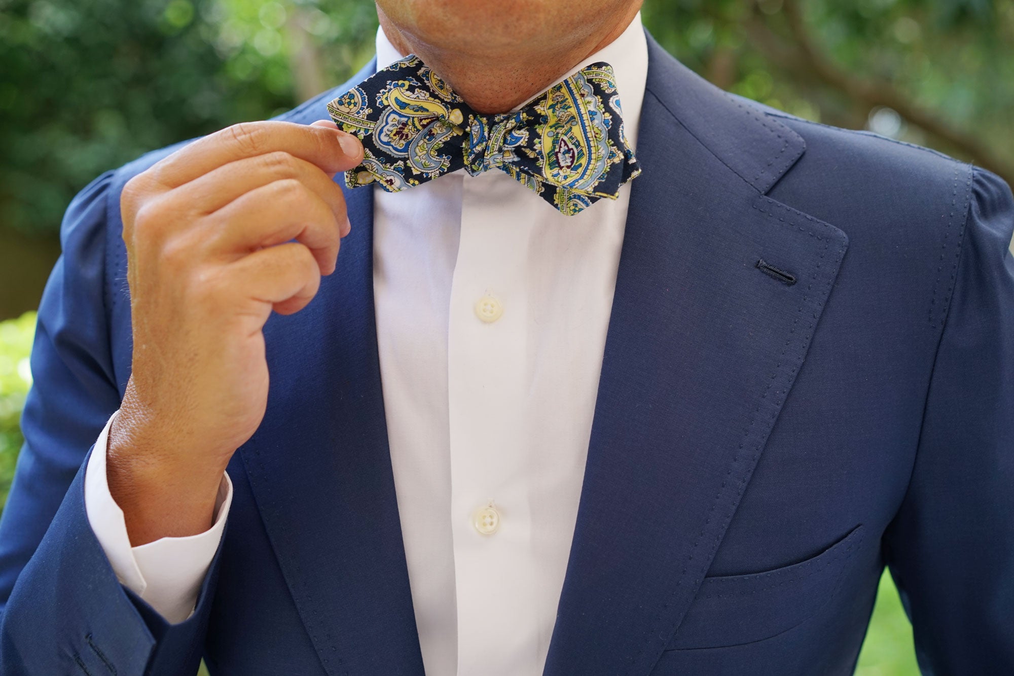 Vivara Yellow on Blue Paisley Diamond Self Bow Tie