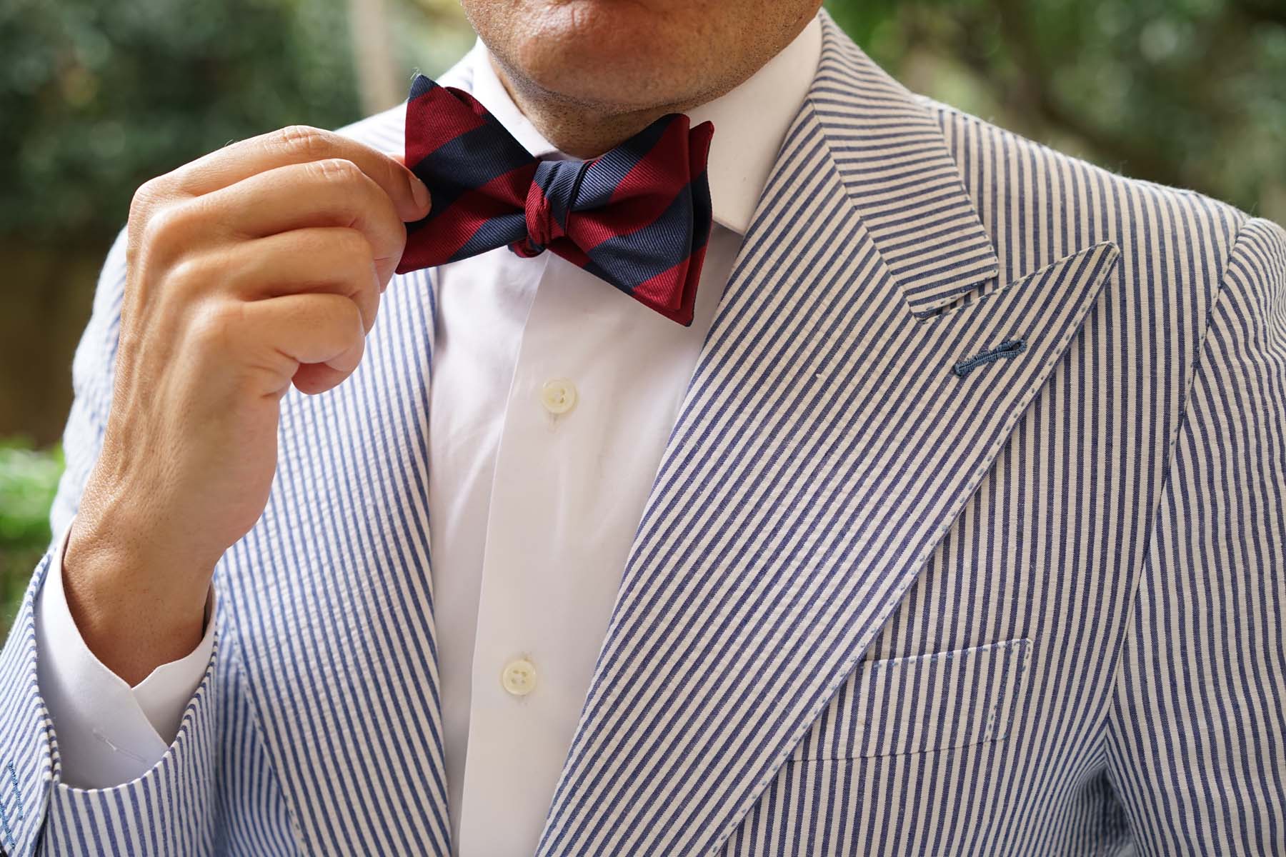 Burgundy & Navy Blue Stripes Self Bow Tie