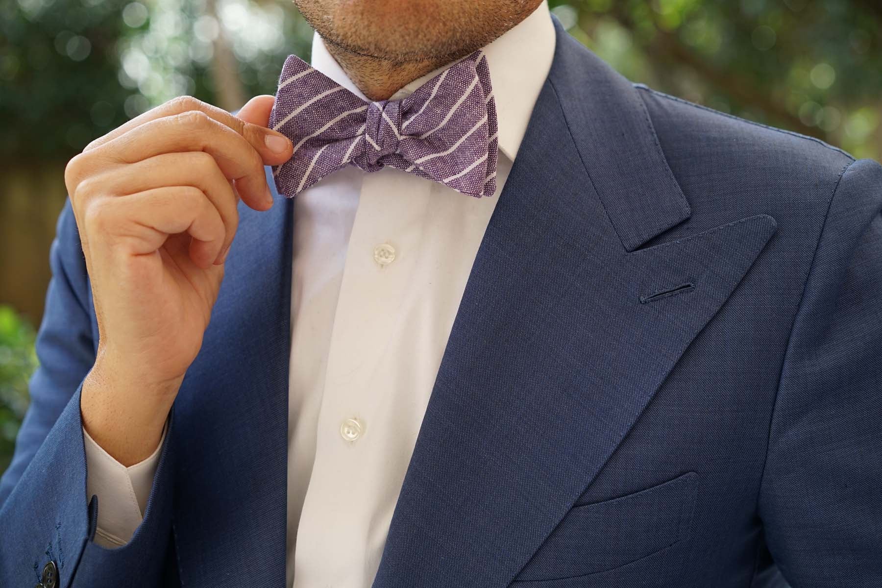 Tyrian Linen Purple Pinstripe Self Bow Tie