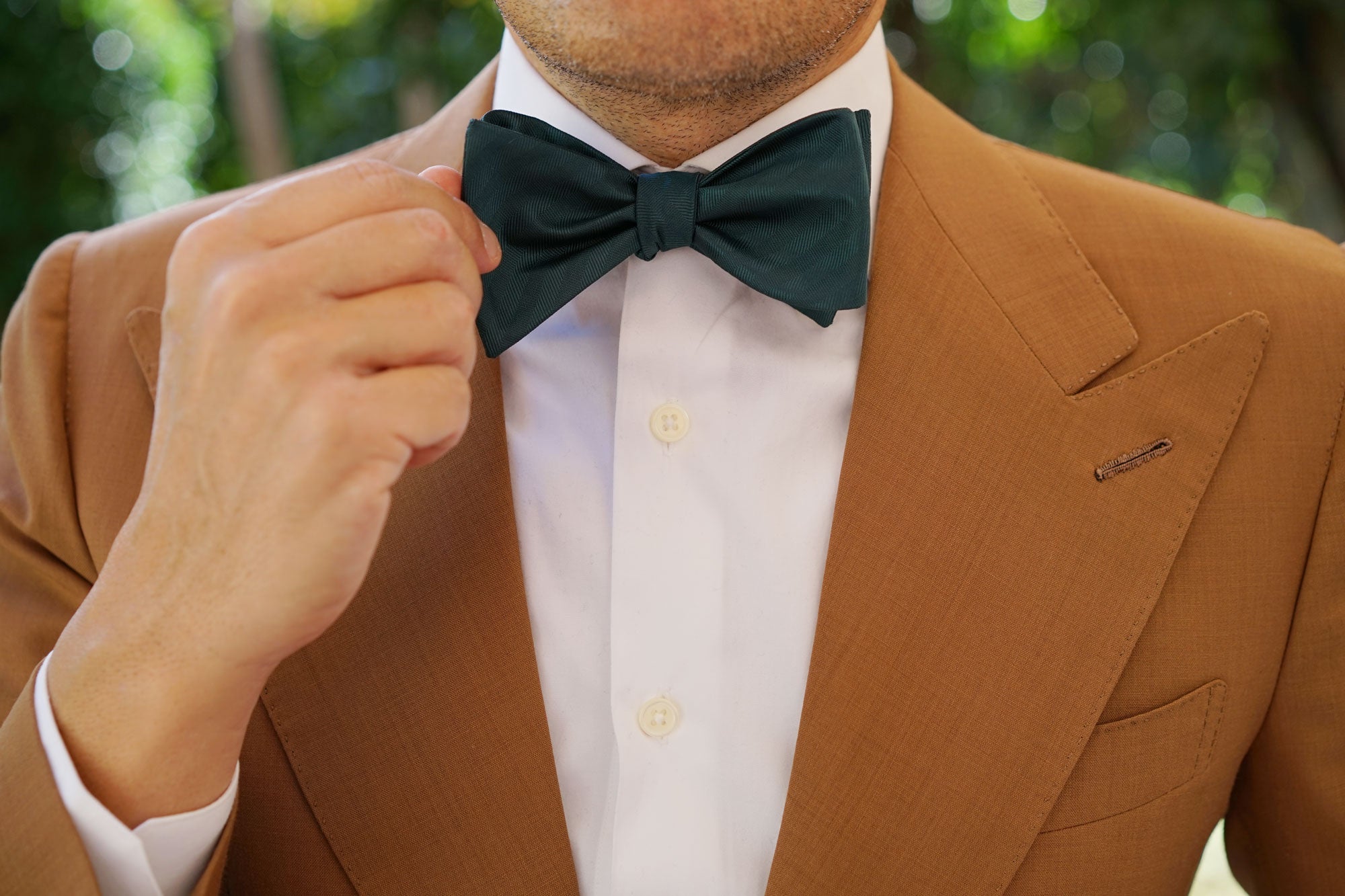 Forest Dark Green Striped Self Bow Tie