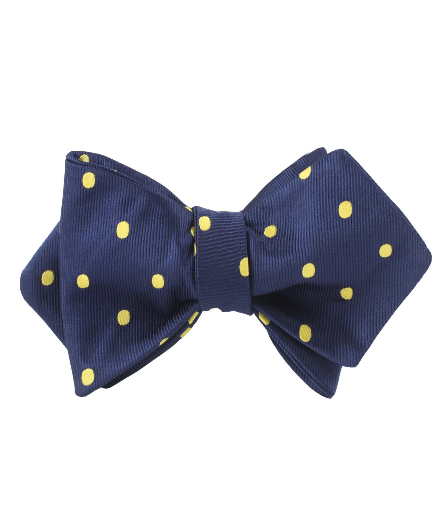 Navy on Large Yellow Dots Diamond Self Bow Tie