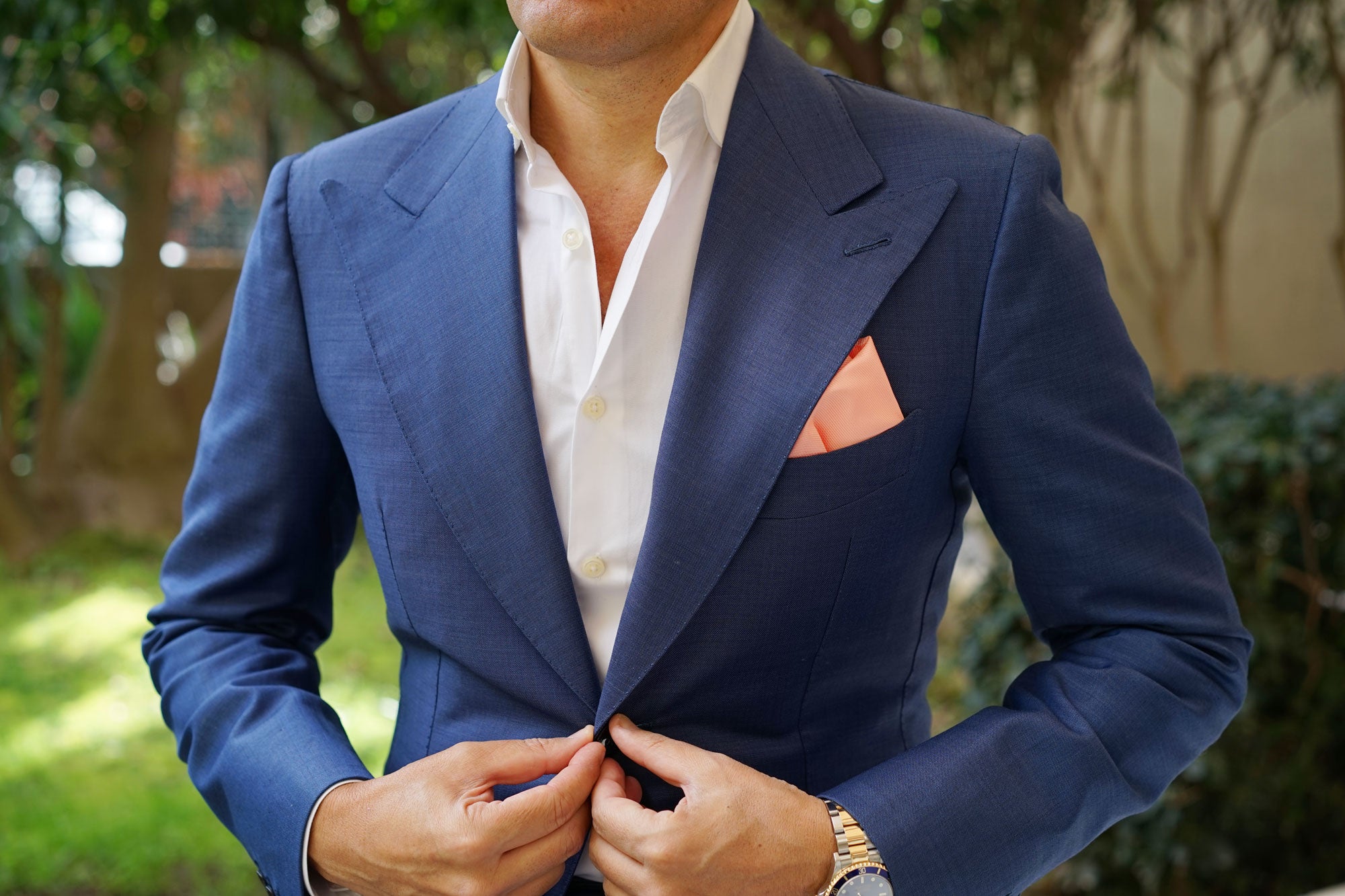 Bellini Peach Weave Pocket Square