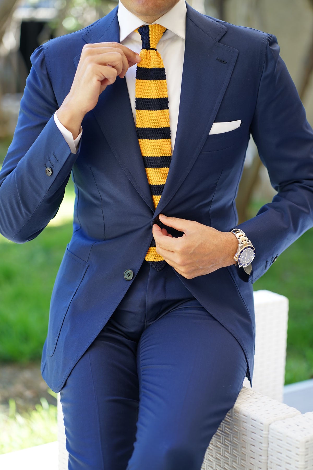 Pineapple Yellow Striped Knitted Tie