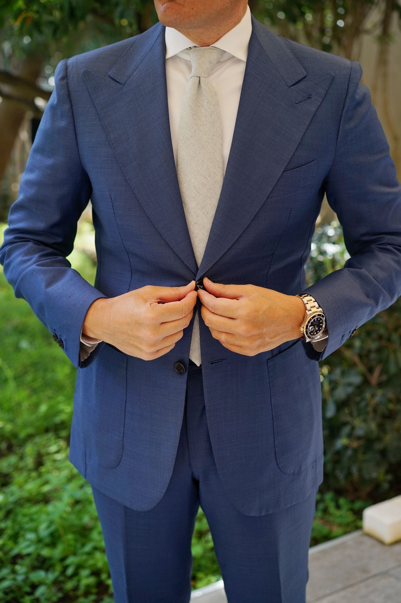 Light Grey Herringbone Linen Necktie