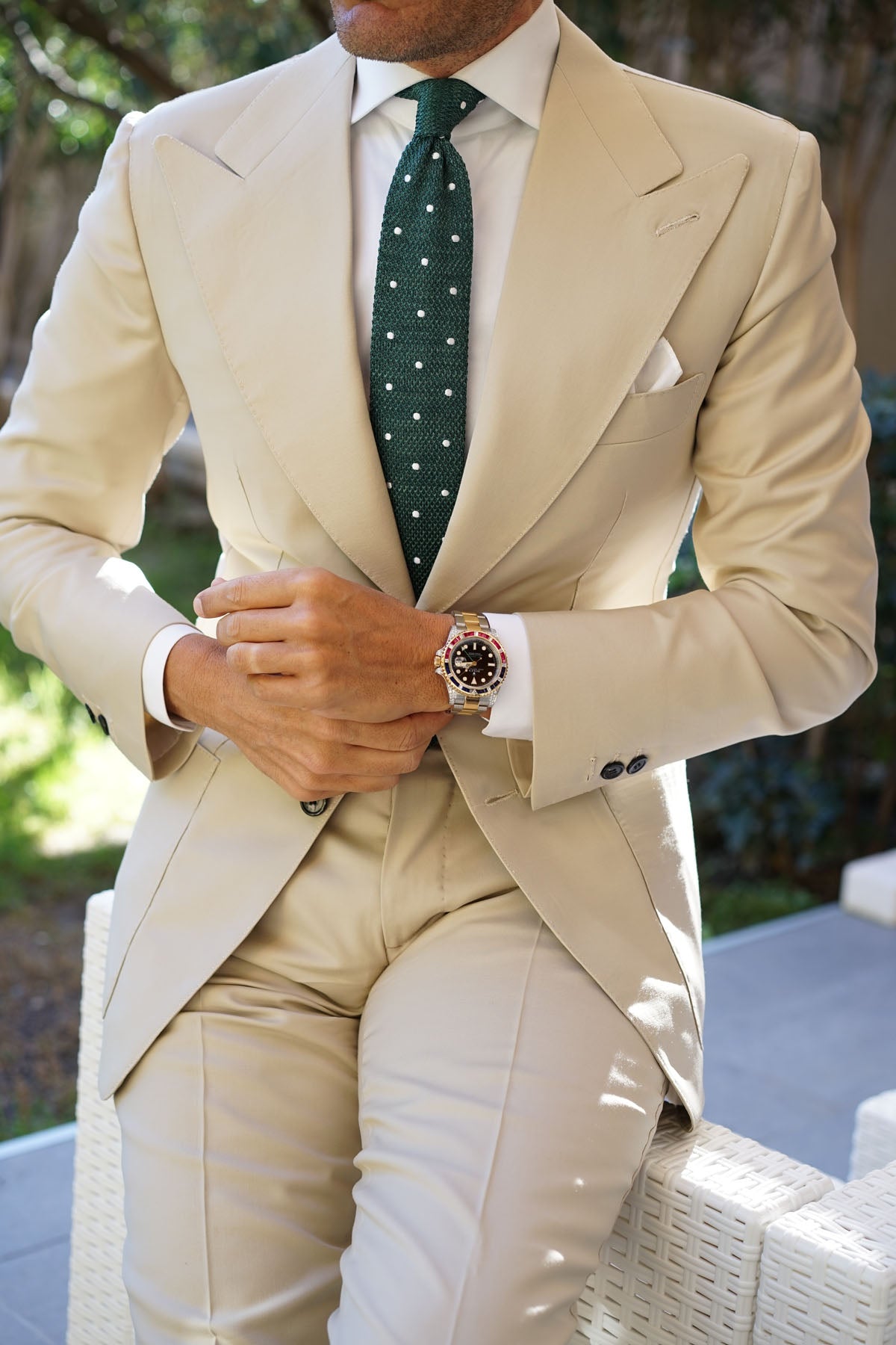 Chambray Green Polka Dot Knitted Tie