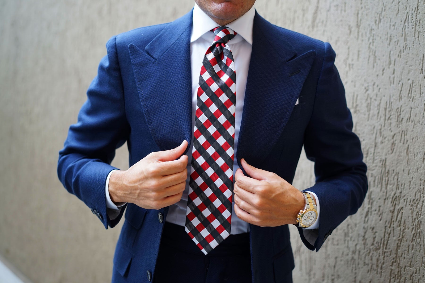 White Black Maroon Checkered Tie