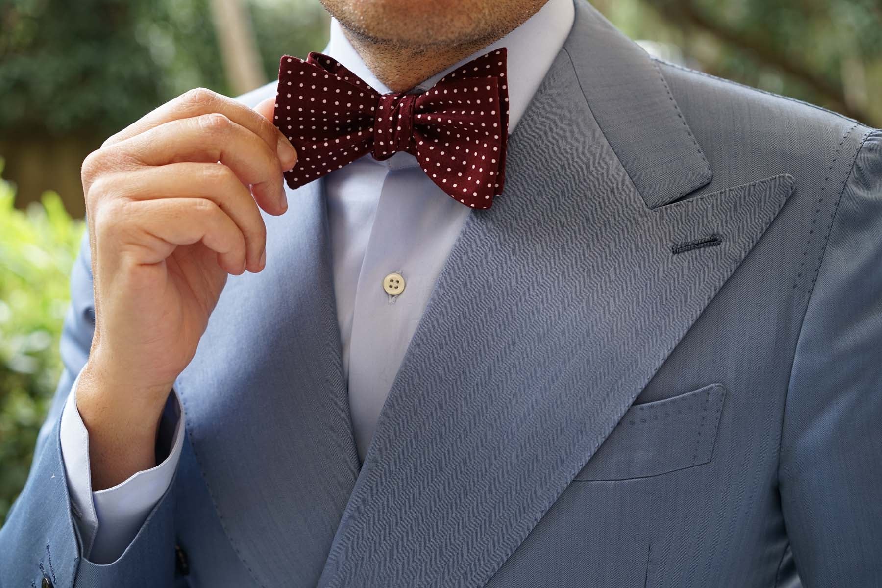 Burgundy Cotton Polkadot Self Bow Tie