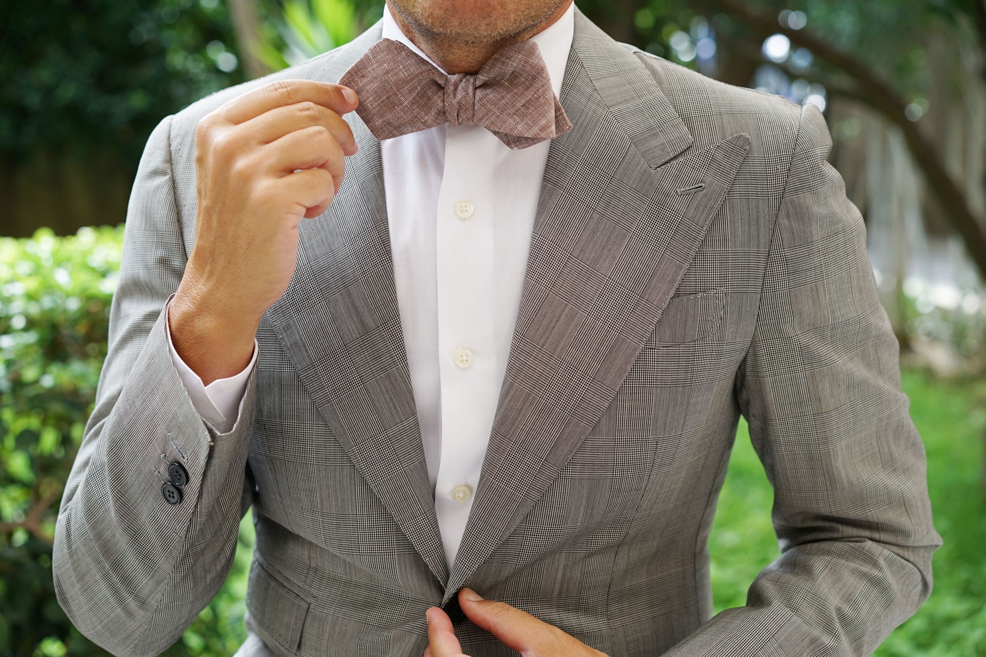 Brown Linen Chambray Self Tie Diamond Bow Tie