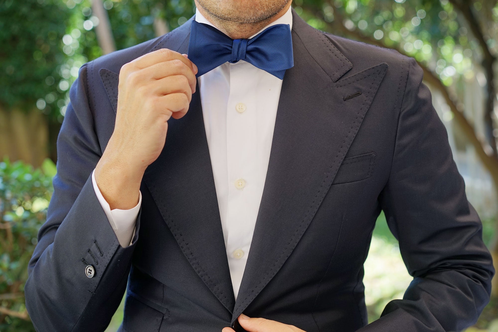 Ultramarine Classic Navy Blue Weave Self Bow Tie